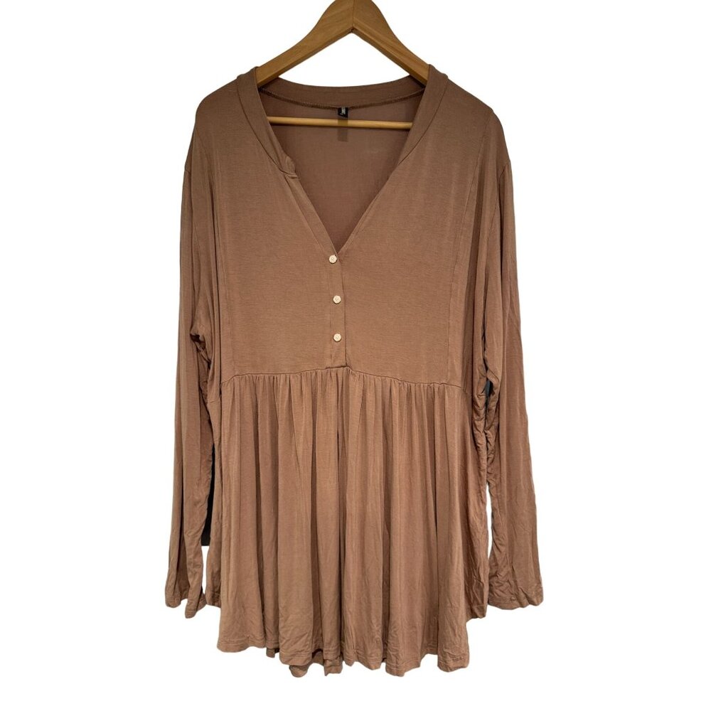 ALLEGRACE Women Plus Blouse Long Sleeve V-Neck Rose Brown Color Stretch Size 3X